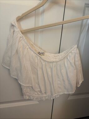 American Eagle Outfitters White One-Shoulder Ruffle Crop Top